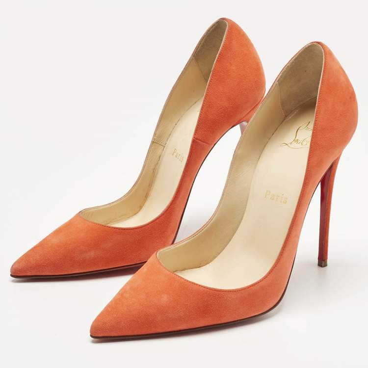 Pre Owned Christian Louboutin Orange Suede So Kate Pumps Size 38