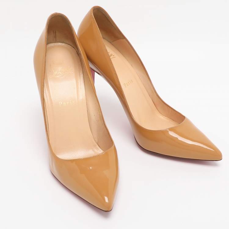 Pre Owned Christian Louboutin Beige Patent Leather Pigalle Pumps Size 39