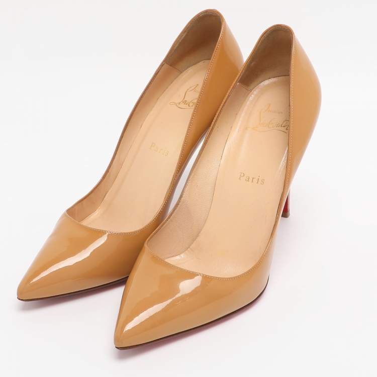 Pre Owned Christian Louboutin Beige Patent Leather Pigalle Pumps Size 39