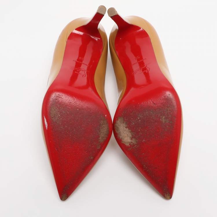 Pre Owned Christian Louboutin Beige Patent Leather Pigalle Pumps Size 39