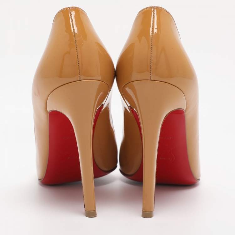 Pre Owned Christian Louboutin Beige Patent Leather Pigalle Pumps Size 39