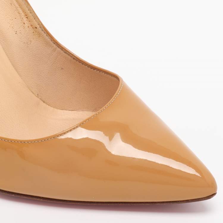 Pre Owned Christian Louboutin Beige Patent Leather Pigalle Pumps Size 39