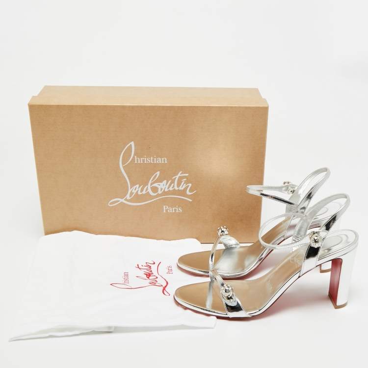 Pre Owned Christian Louboutin Silver Leather Atmospheria Sandals Size 38.5