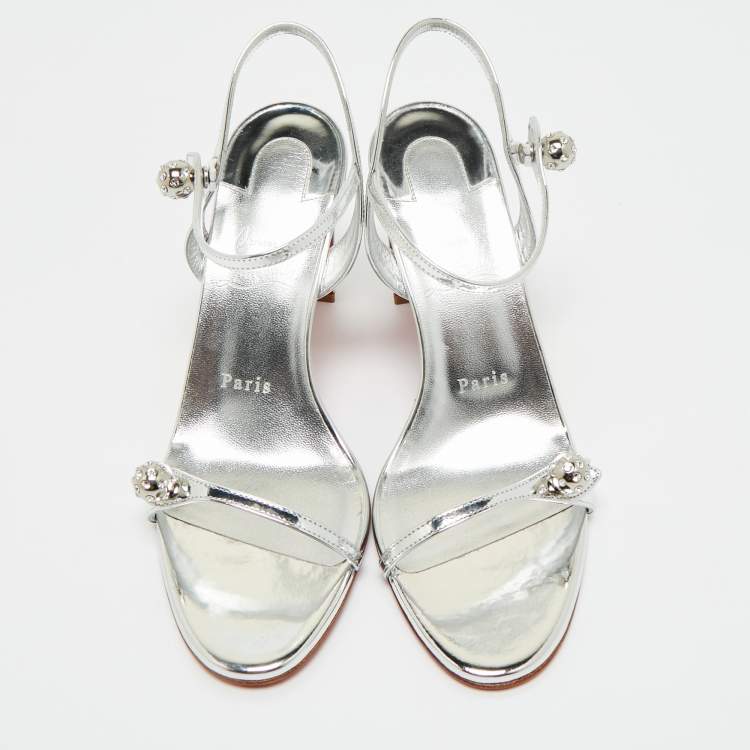 Pre Owned Christian Louboutin Silver Leather Atmospheria Sandals Size 38.5