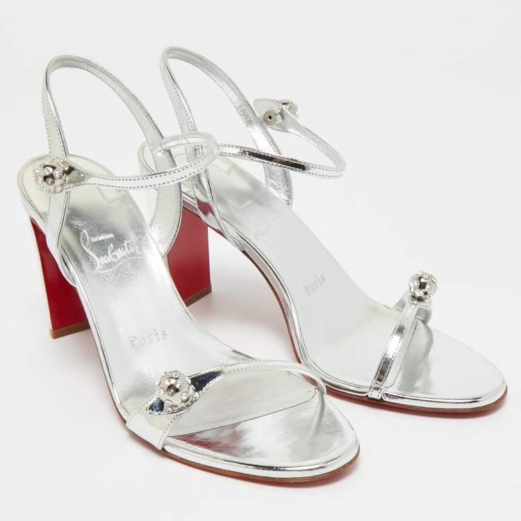 Pre Owned Christian Louboutin Silver Leather Atmospheria Sandals Size 38.5