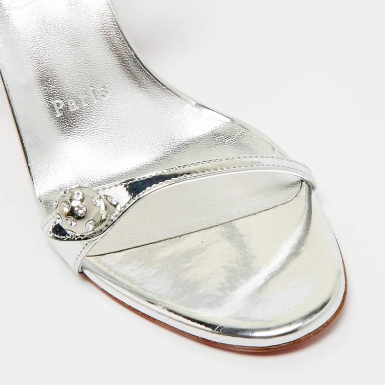 Pre Owned Christian Louboutin Silver Leather Atmospheria Sandals Size 38.5