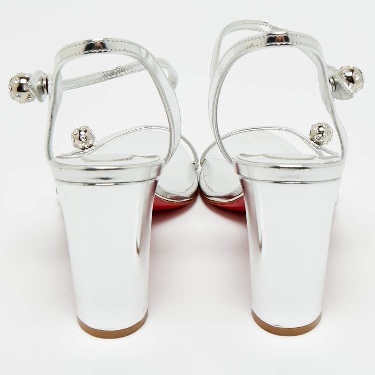 Pre Owned Christian Louboutin Silver Leather Atmospheria Sandals Size 38.5