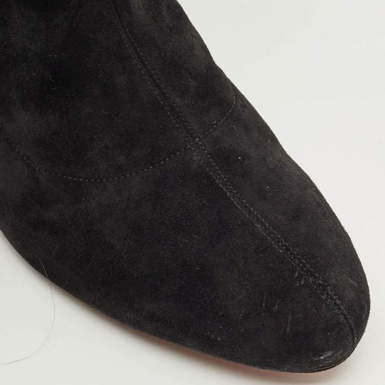 Pre Owned Christian Louboutin Black Suede Riding Over The Knee Length Boots Size 40.5