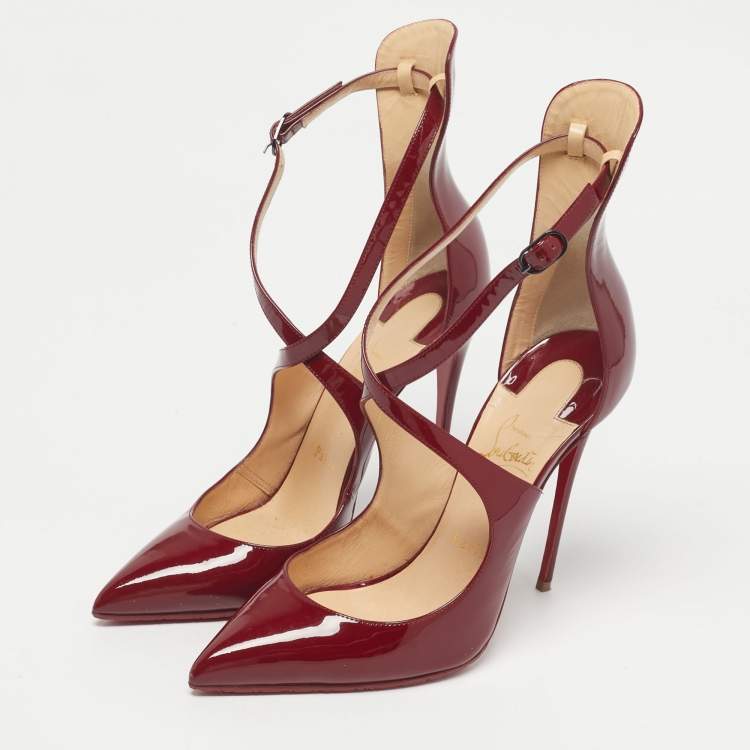 Pre Owned Christian Louboutin Burgundy Patent Leather Marlenarock Pumps Size 39.5