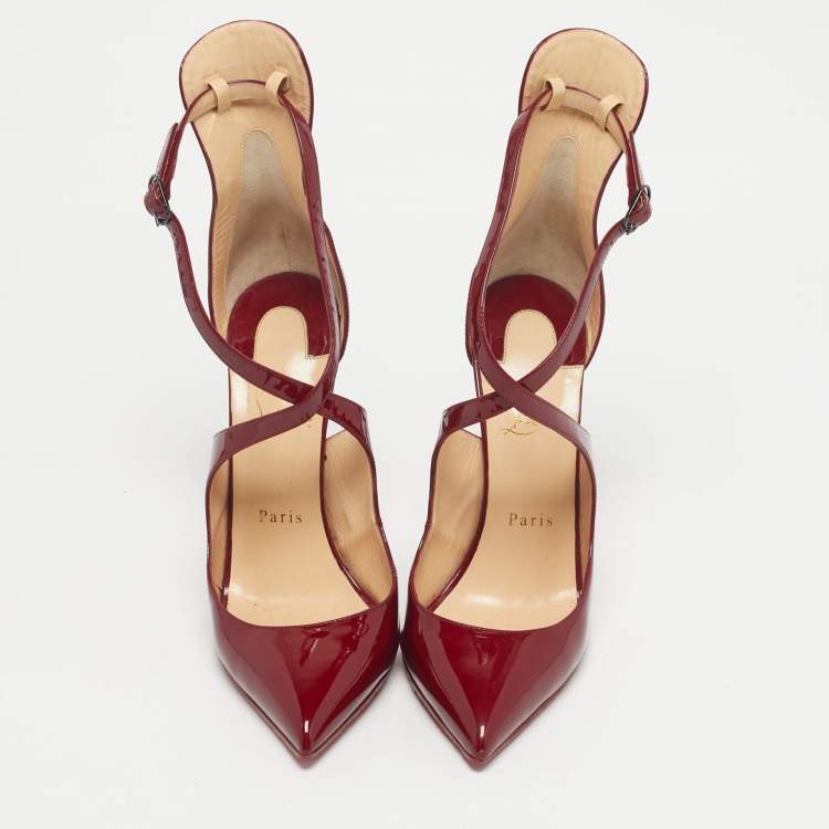 Pre Owned Christian Louboutin Burgundy Patent Leather Marlenarock Pumps Size 39.5