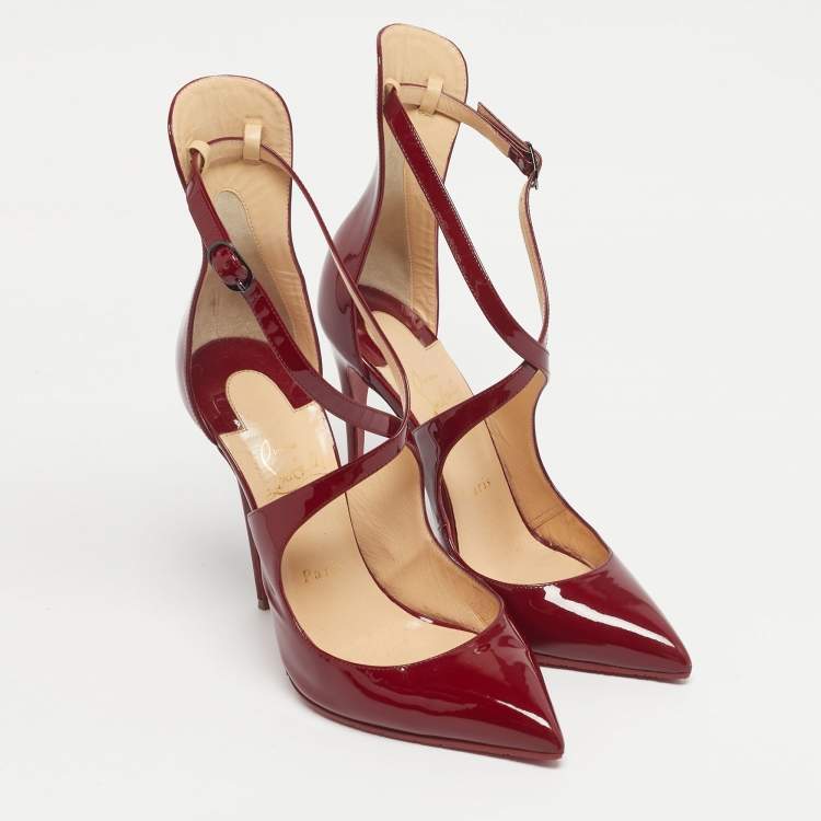 Pre Owned Christian Louboutin Burgundy Patent Leather Marlenarock Pumps Size 39.5