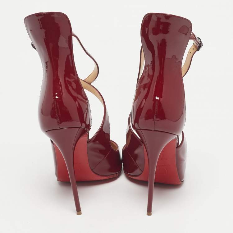 Pre Owned Christian Louboutin Burgundy Patent Leather Marlenarock Pumps Size 39.5