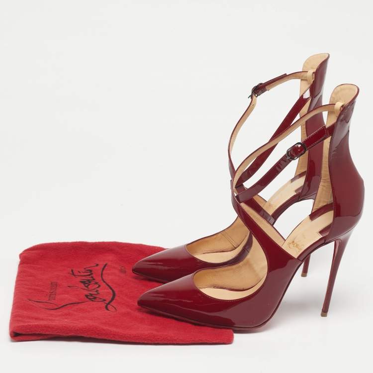 Pre Owned Christian Louboutin Burgundy Patent Leather Marlenarock Pumps Size 39.5
