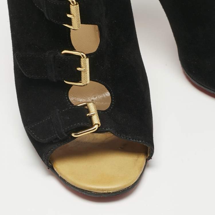 Pre Owned Christian Louboutin Black Leather and Suede Ankle Strap Sandals Size 40