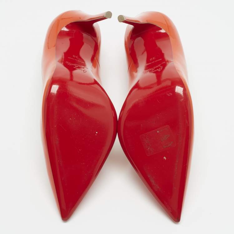 Pre Owned Christian Louboutin Orange Patent Leather So Kate Pumps Size 38