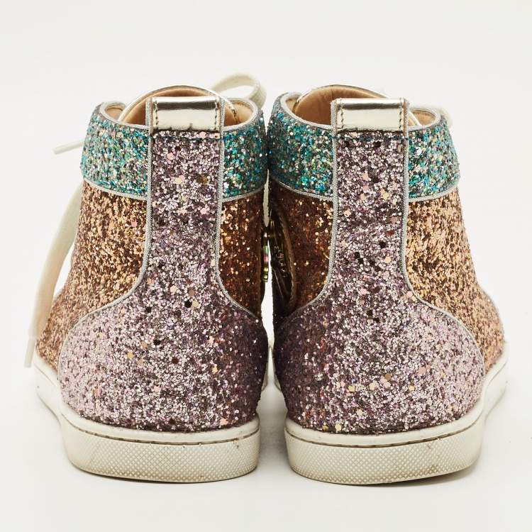 Pre Owned Christian Louboutin Multicolor Glitter Bip-Bip High Top Sneakers Size 40