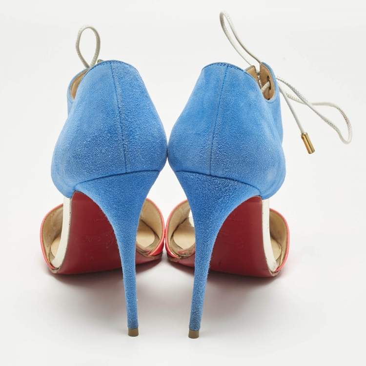 Pre Owned Christian Louboutin Two Tone Patent Leather and Suede Mayerling Sandals Size 39.5