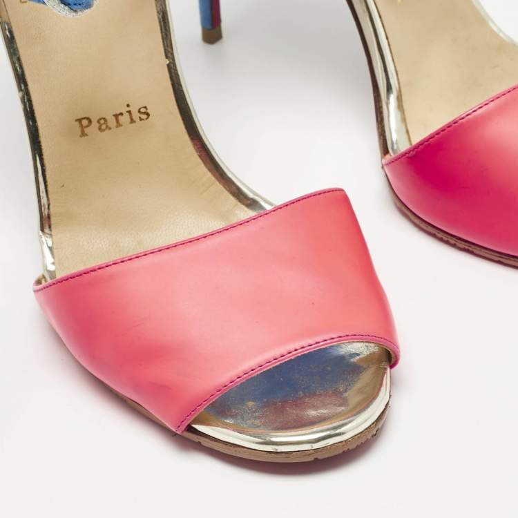 Pre Owned Christian Louboutin Two Tone Patent Leather and Suede Mayerling Sandals Size 39.5