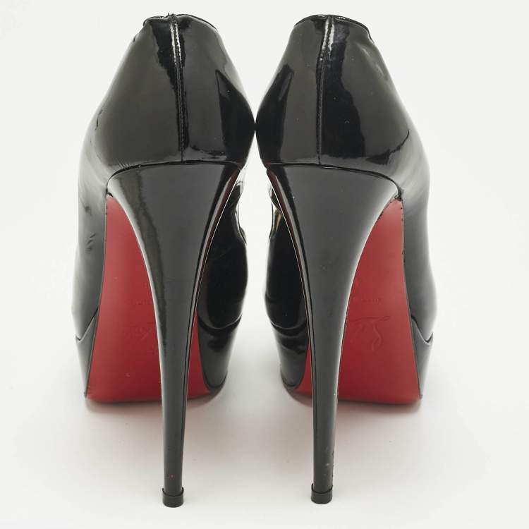 Pre Owned Christian Louboutin Black Patent Leather Lady Peep Toe Pumps Size 38