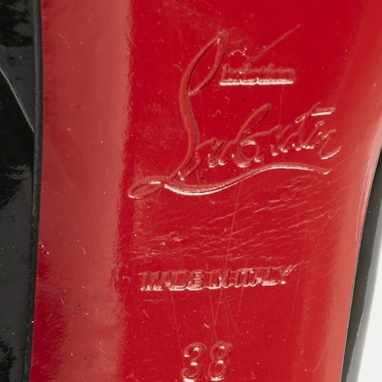 Pre Owned Christian Louboutin Black Patent Leather Lady Peep Toe Pumps Size 38