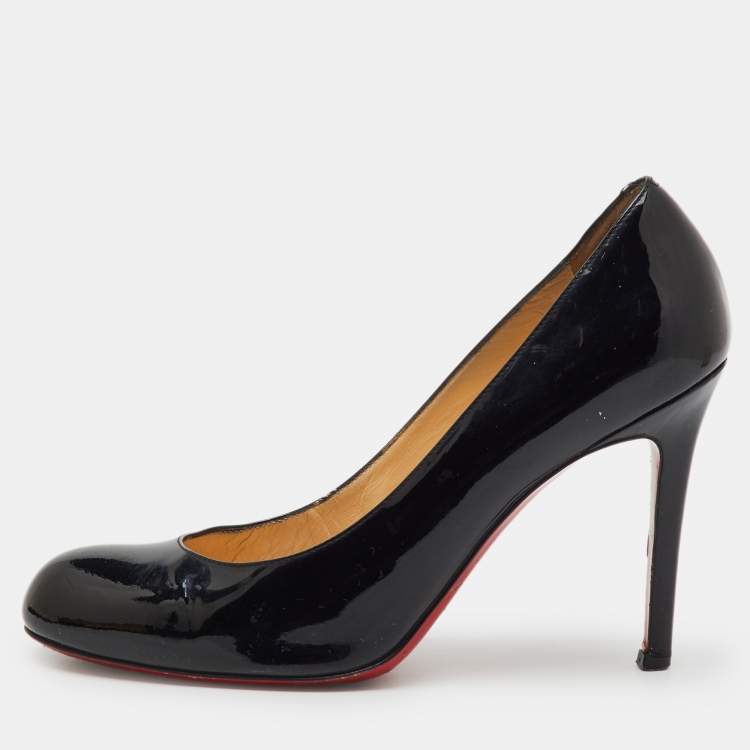 Pre Owned Christian Louboutin Black Patent Leather Simple Pumps Size 37.5