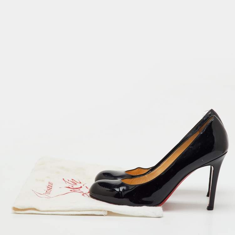 Pre Owned Christian Louboutin Black Patent Leather Simple Pumps Size 37.5