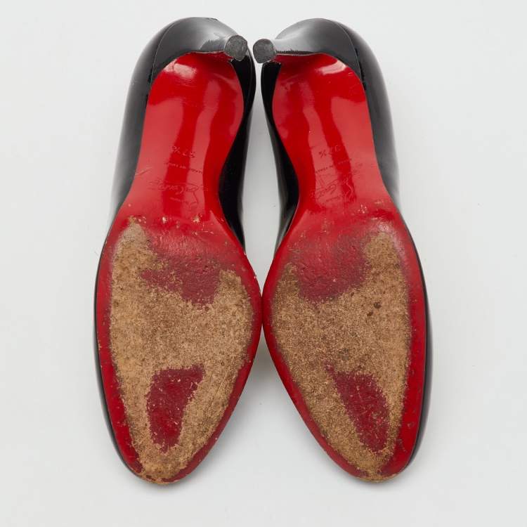 Pre Owned Christian Louboutin Black Patent Leather Simple Pumps Size 37.5