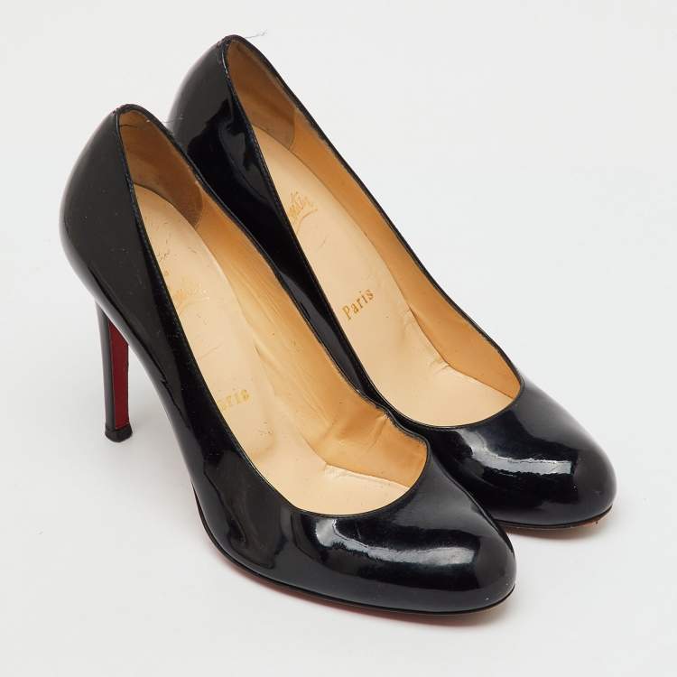 Pre Owned Christian Louboutin Black Patent Leather Simple Pumps Size 37.5