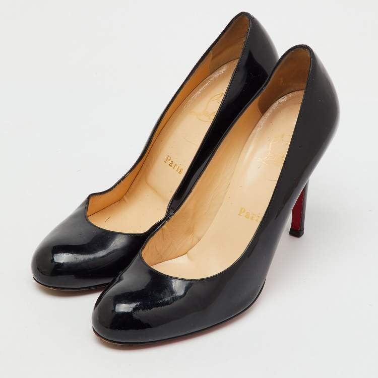 Pre Owned Christian Louboutin Black Patent Leather Simple Pumps Size 37.5