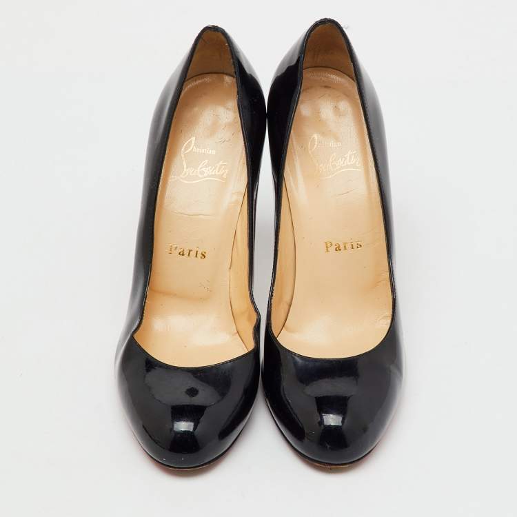 Pre Owned Christian Louboutin Black Patent Leather Simple Pumps Size 37.5