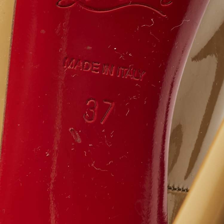 Pre Owned Christian Louboutin Beige Patent Leather Very Prive Peep Toe Pumps Size 37