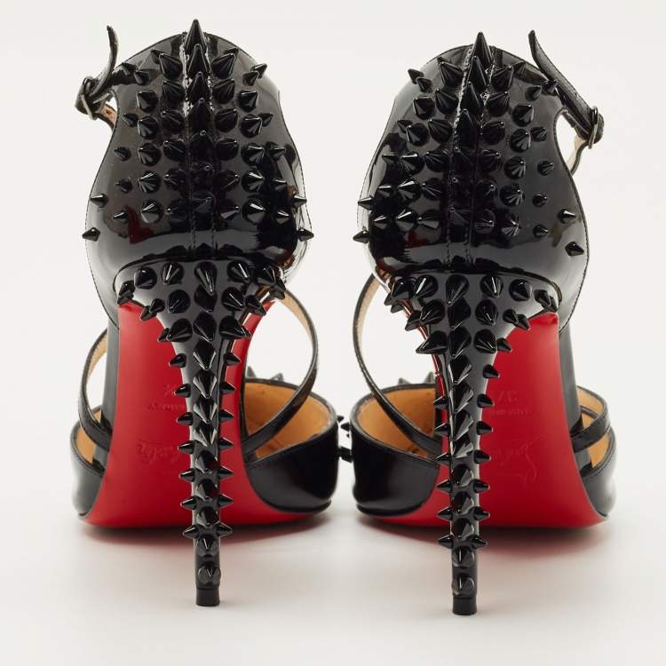 Pre Owned Christian Louboutin Black Patent Leather Goldocross Spike Pumps Size 37.5