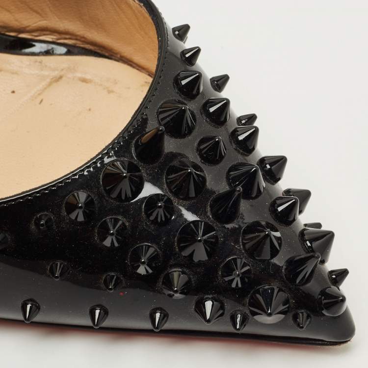 Pre Owned Christian Louboutin Black Patent Leather Goldocross Spike Pumps Size 37.5