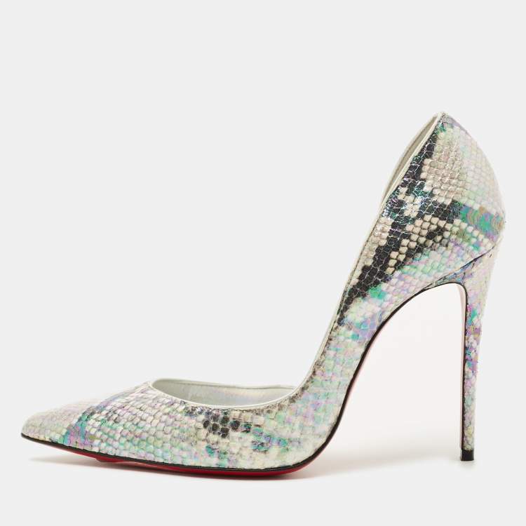 Pre Owned Christian Louboutin Multicolor Python Embossed Leather Iriza D'orsay Pumps Size 37.5