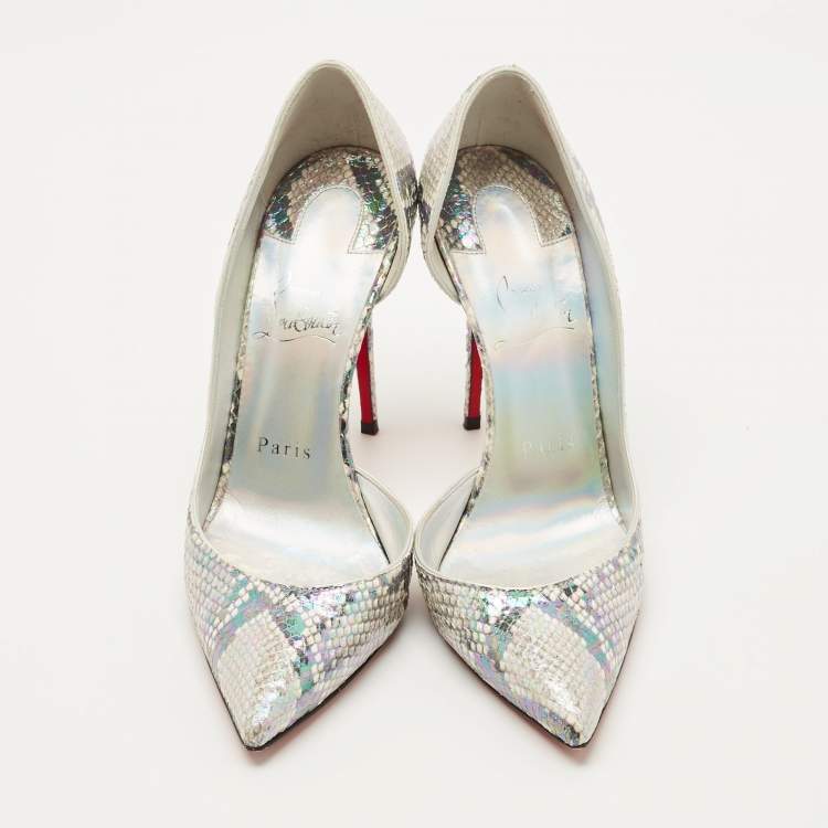 Pre Owned Christian Louboutin Multicolor Python Embossed Leather Iriza D'orsay Pumps Size 37.5