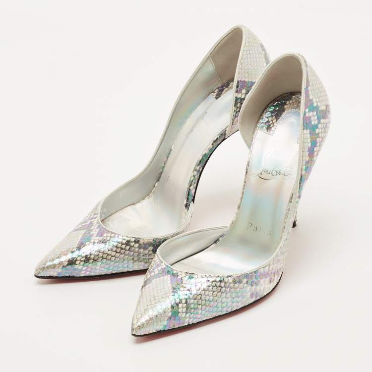Pre Owned Christian Louboutin Multicolor Python Embossed Leather Iriza D'orsay Pumps Size 37.5