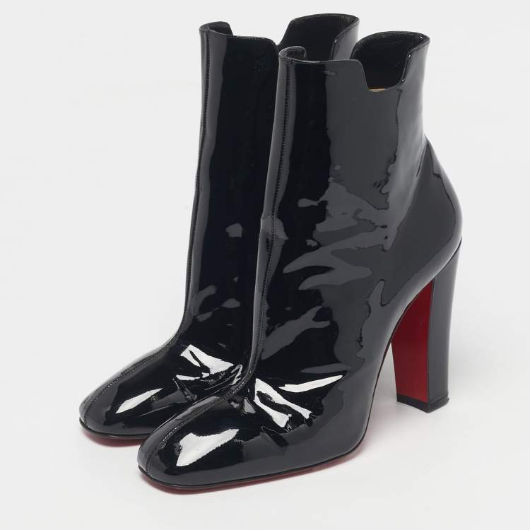 Pre Owned Christian Louboutin Black Patent Leather Tiagadaboot Ankle Boots Size 41