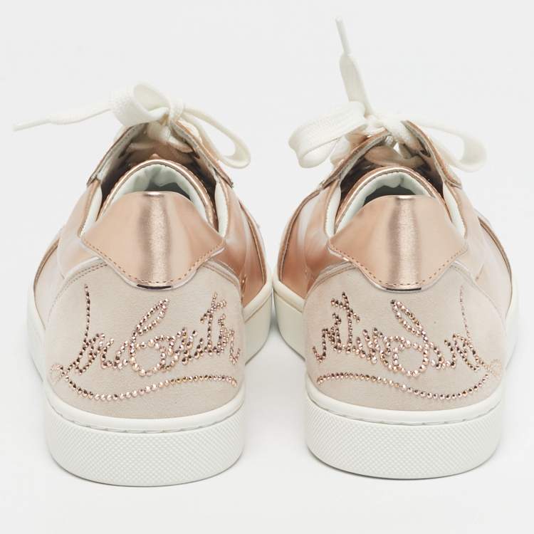 Pre Owned Christian Louboutin Rose Gold Leather and Suede Fun Vieira Low Top Sneakers Size 39