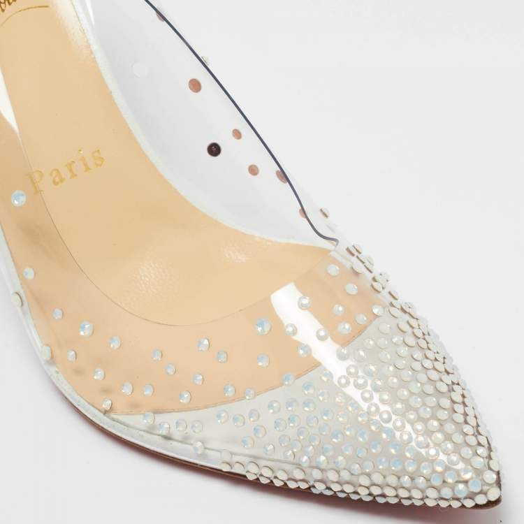 Pre Owned Christian Louboutin Transparent Leather and PVC Follies Strass Pumps Size 39.5