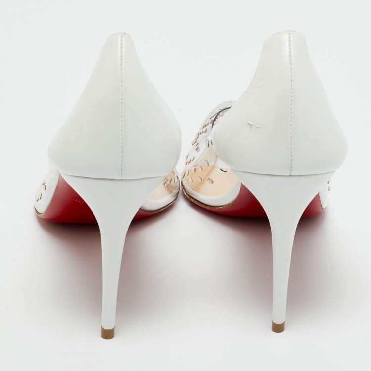 Pre Owned Christian Louboutin Transparent Leather and PVC Follies Strass Pumps Size 39.5