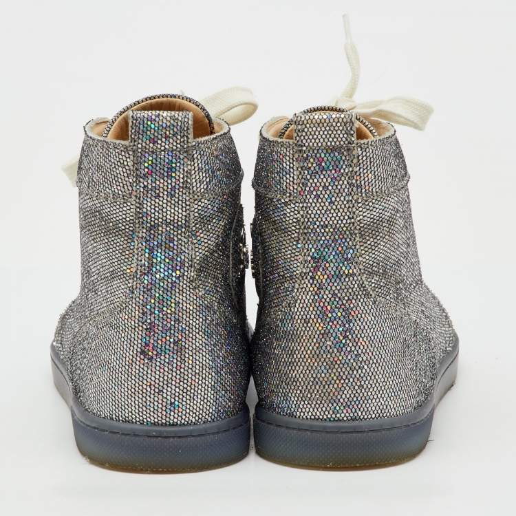 Pre Owned Christian Louboutin Silver Glitter Disco Ball Rantus Orlato High Top Sneakers Size 38.5