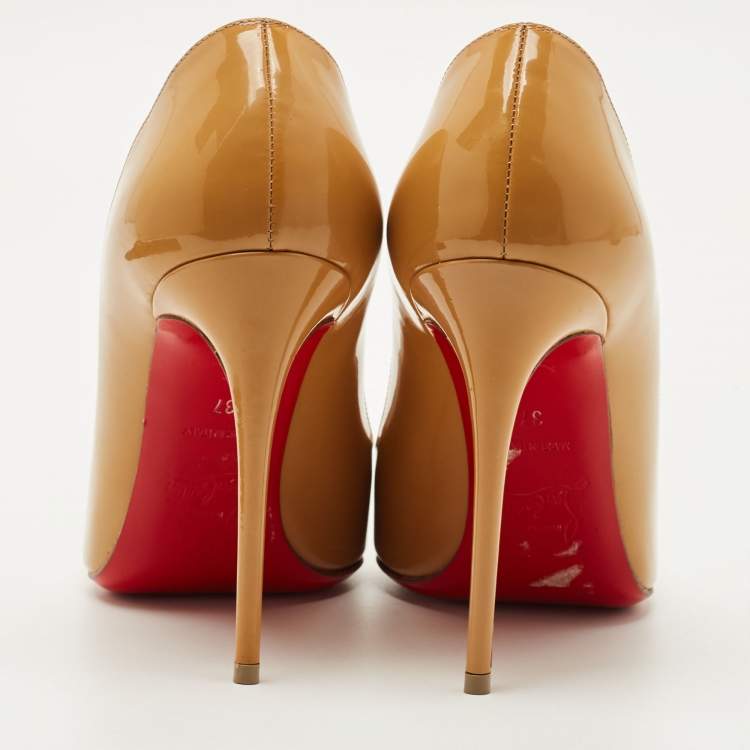 Pre Owned Christian Louboutin Beige Patent Leather Very Prive Peep Toe Pumps Size 37