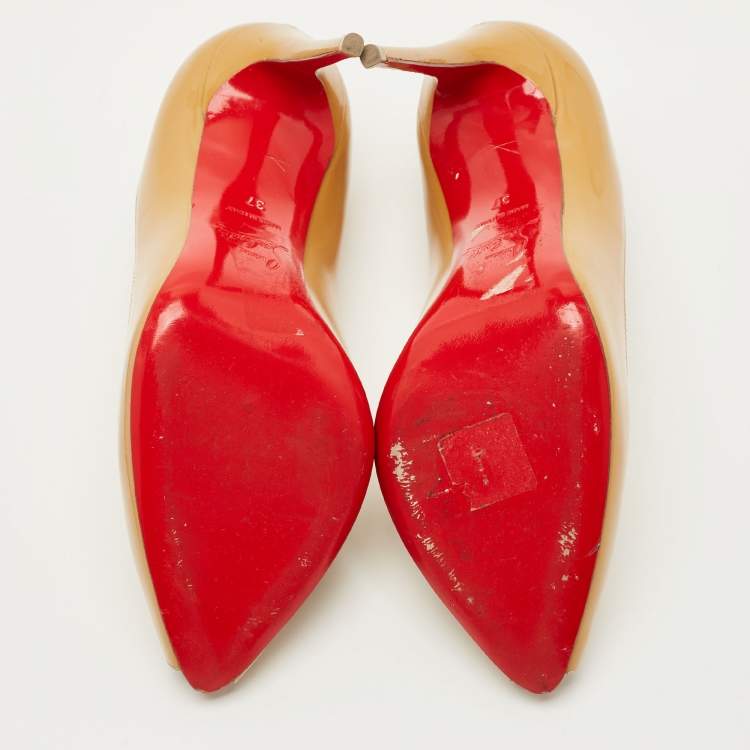 Pre Owned Christian Louboutin Beige Patent Leather Very Prive Peep Toe Pumps Size 37