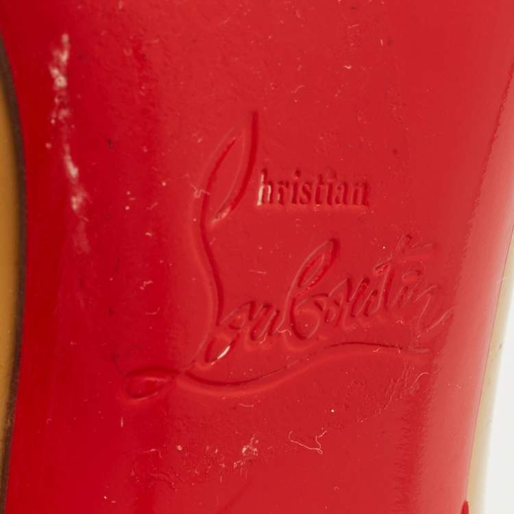 Pre Owned Christian Louboutin Beige Patent Leather Very Prive Peep Toe Pumps Size 37