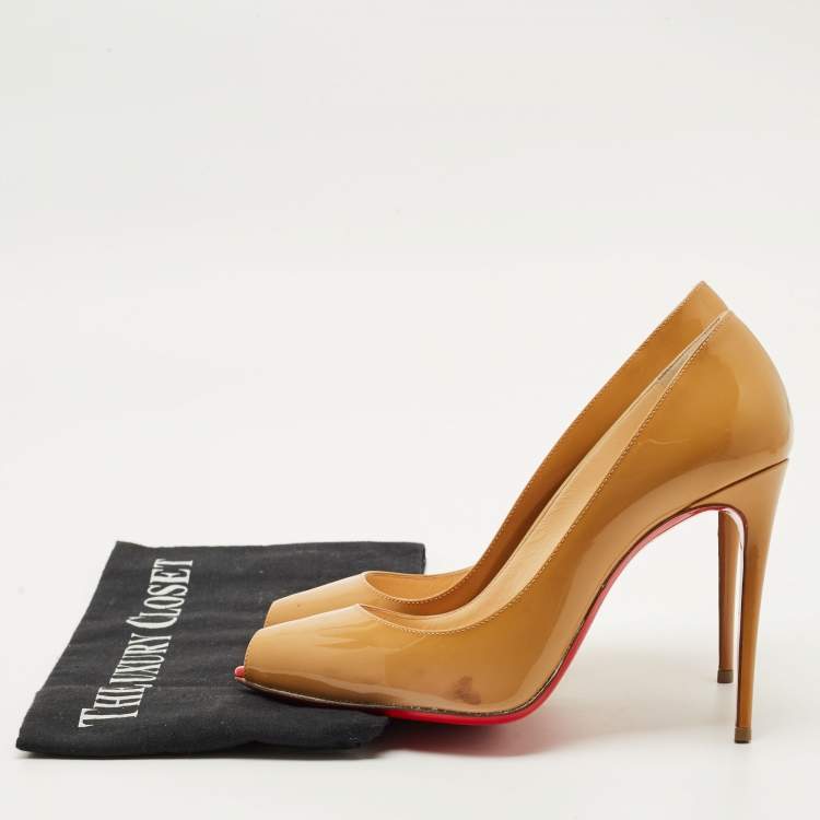 Pre Owned Christian Louboutin Beige Patent Leather Very Prive Peep Toe Pumps Size 37