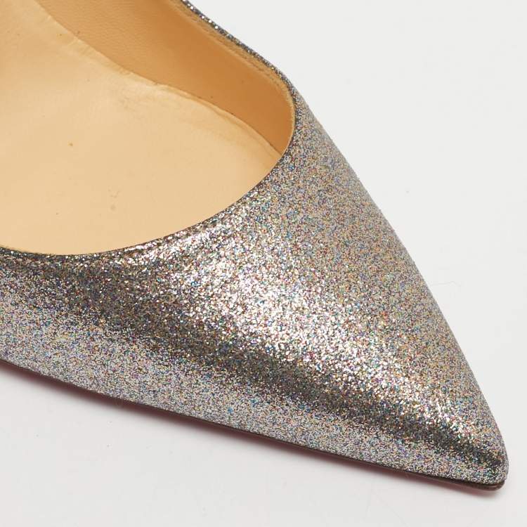 Pre Owned Christian Louboutin Silver Glitter So Kate Pumps Size 37.5