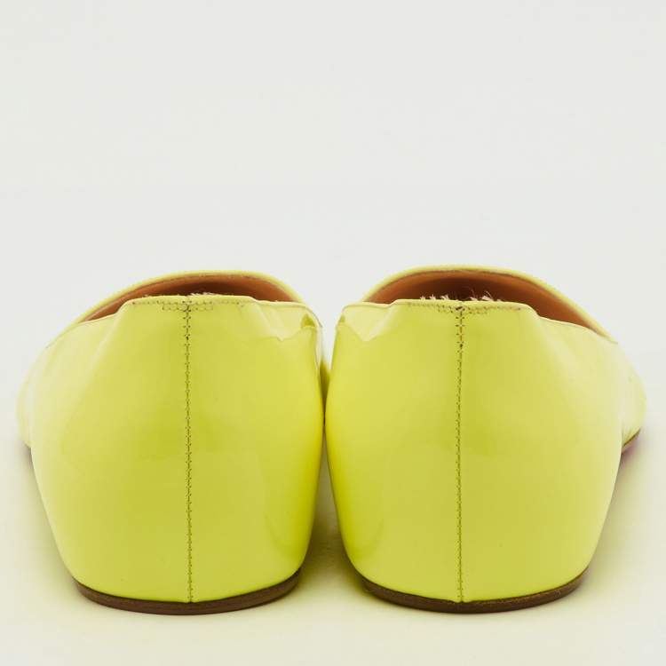 Pre Owned Christian Louboutin Neon Yellow Patent Leather Pigalle Follies Ballet Flats Size 37