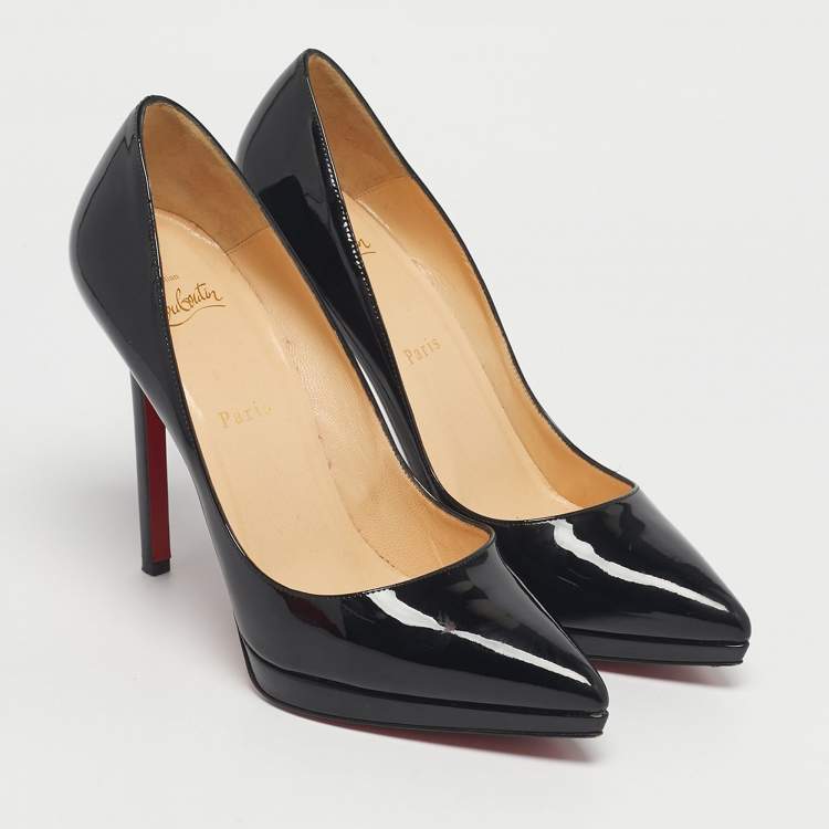 Pre Owned Christian Louboutin Black Patent Leather Pigalle Plato Pointed Toe Pumps Size 39.5