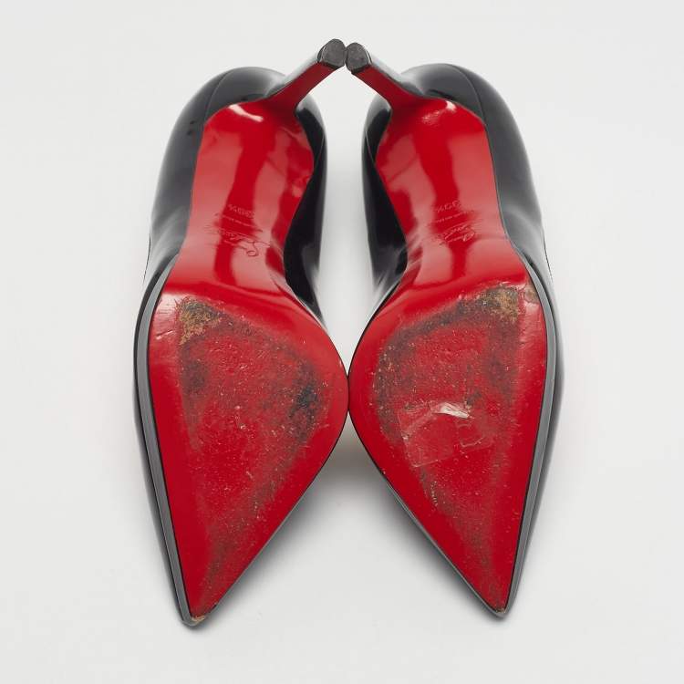 Pre Owned Christian Louboutin Black Patent Leather Pigalle Plato Pointed Toe Pumps Size 39.5