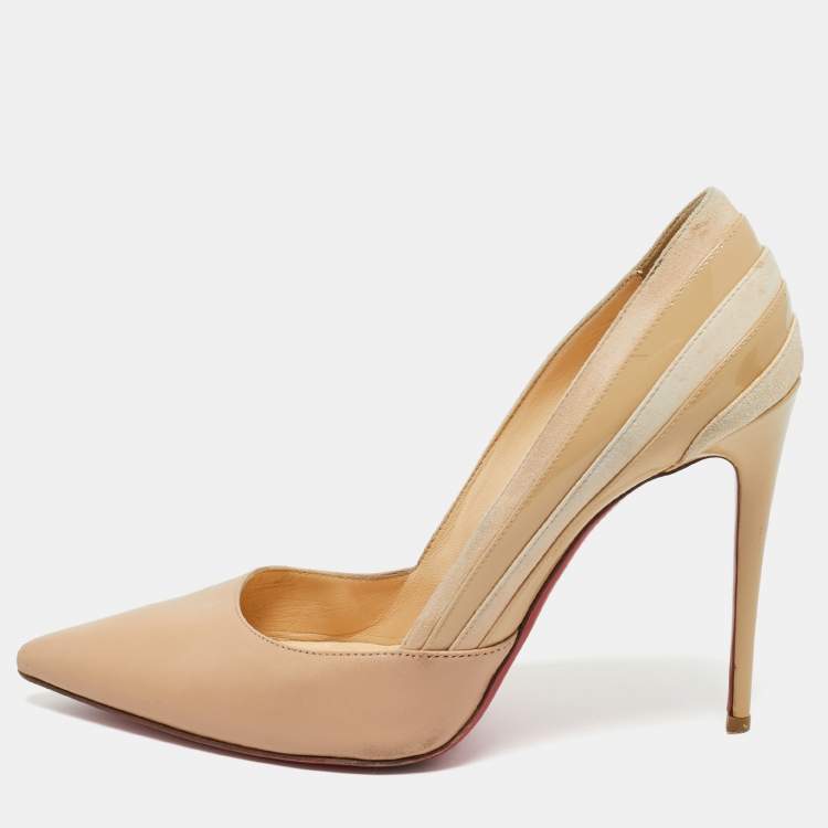 مملوكة مسبقًا Christian Louboutin Beige Leather And Suede Pointed Toe Pumps Size 38.5